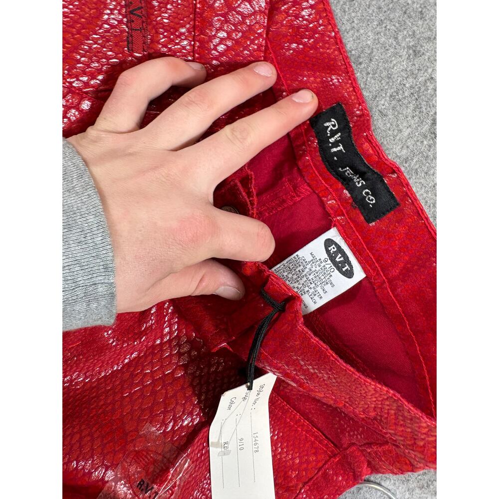 Y2K RVT Bootcut Pants Girls 9/10 Red Snakeskin Leather Bell Bottom Bratz NWT - Picture 8 of 9